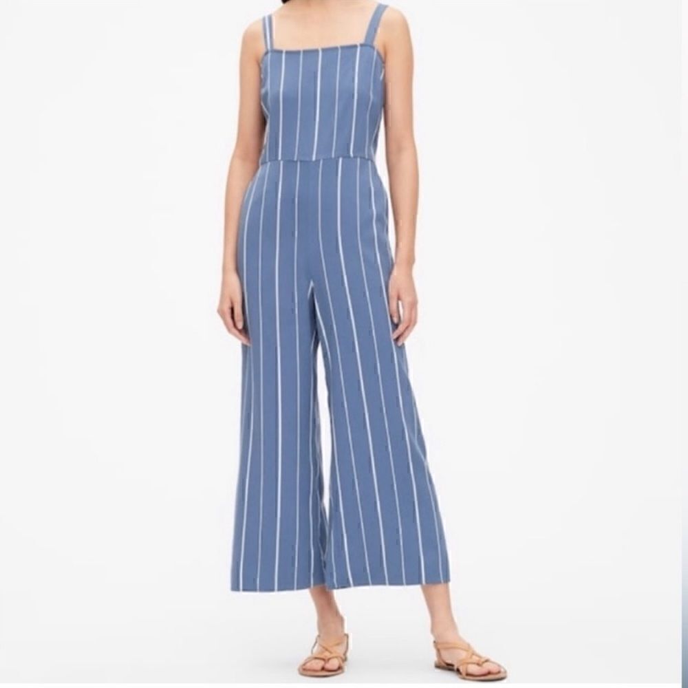 Gap Blue and White Striped Wide Leg Sleeveless Jumpsuit Size 16 NWT